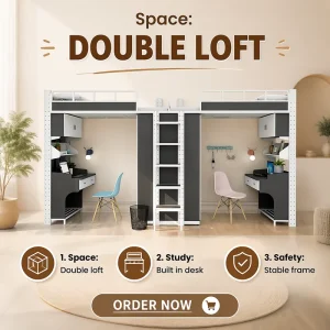 Double Metal Loft Bunk Bed Desk Wardrobe Stair Storage for 2 Persons Modern Design Customizable Color Size Student Dormitory Bed