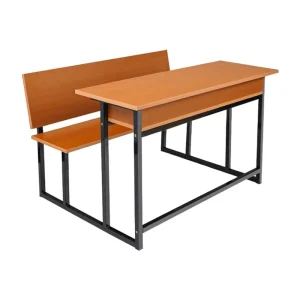 Double Modern Wood Student Desk and Bench Set with Backrest for School Hospital Home Office