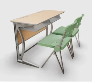 Double Person Adjustable Comfortable Durable Modern School Classroom Desk Chair Aluminum Legs Wood Table Top Training Table