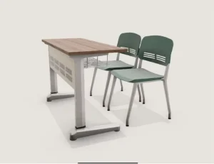 Double Person Classroom Desk and Chair with Aluminum Legs Training Table Combo with Book Hopper