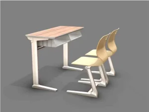 Double Person Modern Classroom Desk and Chair with Aluminum Legs Wood Table Top Training Table Combo with Book Hopper
