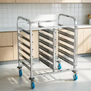 Double Row Design Rust Proof Hospital Food Tray Cart Luxury Bakery Tray Trolley with Wheels