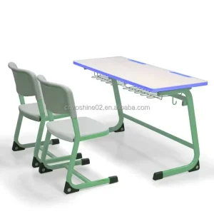 Double School Desk Modern Desk and Chair Set for School Students Furniture for Classroom Use