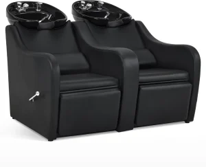 Double Seat Shampoo Station Chair Electric Leg Lift Backwash Shampoo Bowl and Chair Set for Salon Barbershop