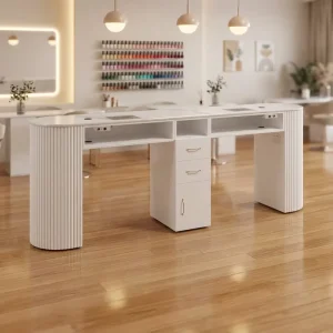 Double Seats White Manicure Furniture Table Nail Table Modern Luxury Nail Tech Table