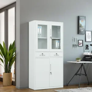 Double Section Modern Design up Glass Swing Door Garage Hospital Home Office Metal Steel Filing Cabinet with Two Drawers