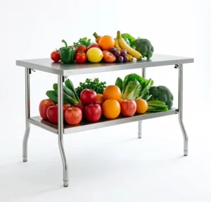 Double Shelf Stainless Steel Folding Table Commercial Grade Prep Table Reinforced Legs No Caster Restaurant