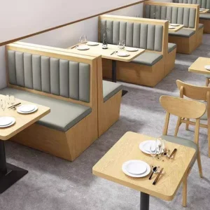 Double Sided Modern Restaurant Booths Channel Tufted Fast Food Dining Bench Seat Light Oak Wood Table Cafe Restaurant Furniture