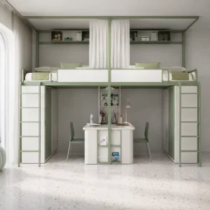 Double Sleeper Loft Bed with Integrated Desk & Wardrobe Heavy Duty Bunk Bed for School & Hostel Use