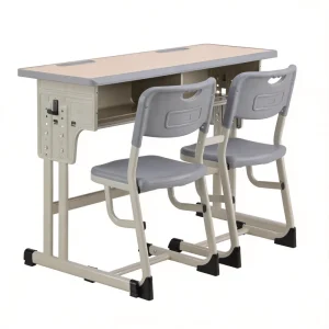 Double Solid Wood Study Desk with Integrated Chair Set Separated Drawers Large Storage Space Pen Groove Design