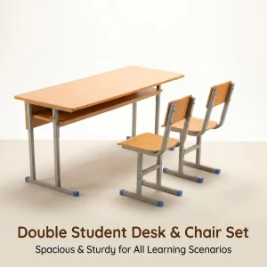 Double Student Desk and Chair Set with Extra Wide Desktop Reinforced Steel Legs for Classroom Tutoring Center School Furniture