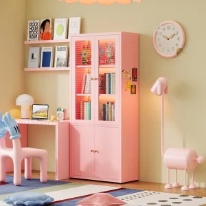Double-door Steel Corner Bookshelf with Adjustable Shelves Children’s Metal Unit to Meet Growth Needs