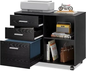 Drawer Wooden Horizontal Moving Filing Cabinet with Open Shelves for Home Office or Company Decoration