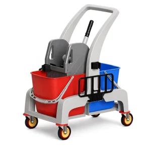 Dual Bucket Mop Trolley with Wringer for Hotel Office and Commercial Cleaning