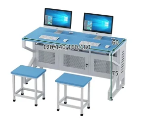 Dual Display Modern Computer Training Desk and Chair Set with Metal Storage for Home Office or School Use