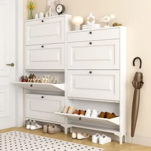Dumping Style Small Home Waterproof Entrance Classic Rotating Wood Metal Shoe Cabinet Furniture