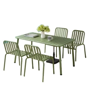 Durable 120x70cm Metal Outdoor Dining Table Green Rectangular Patio Garden Table Powder Coated Metal Frame for Garden Balcony