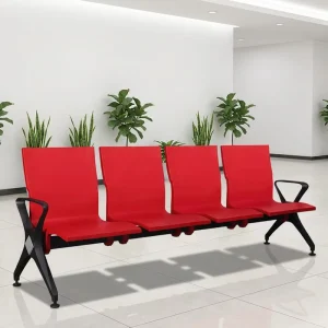 Durable 4 Seater PU Leather Modern Hospital Clinic Waiting Area Ergonomic Easy Clean Aluminum Alloy Armrest Legs