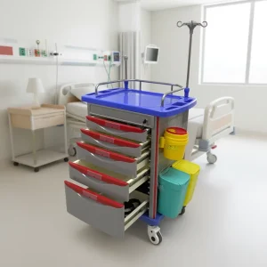 Durable ABS Medical Cart Hospital Treatment Trolley Easy to Clean Mobile Nursing Cart With Drawer & Shelf