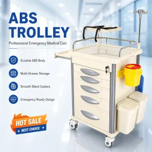 Durable ABS Plastic Hospital Emergency Trolley Medical Cart with Drawers for Emergency Room ICU and Nursing Station