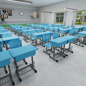 Durable Adjustable Height Desk and Chair Set with Eco friendly Plastic Seat for School Classroom Furniture Projects