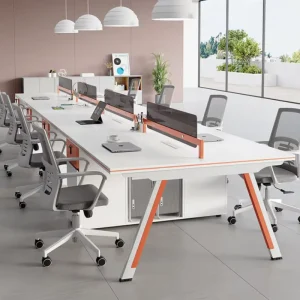 Durable Adjustable Modern White Black Office Desk for Staff or Four-person Workstations Without Handles with Partitions