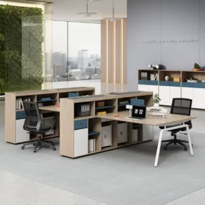 Durable Adjustable Office Desk Chair Set Stylish Partition Desk Wood Material Modern Design Double Four Person Configuration