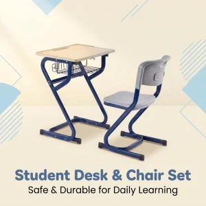 Durable Adjustable School Desk Chair Set Drawer Fireproof Desktop Reinforced Steel Frame Safety Rounded Corners Classroom