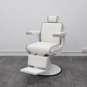 Durable Belmont Barber Chairs White Leather Heavy Duty Metal Structure Recliner Hair Salon Equipment Manufacturers China