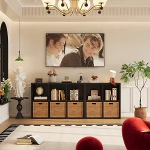 Durable Black Steel TV Cabinet With Multi Compartment Storage