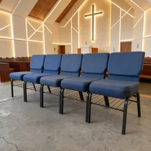 Durable Chair for Church Used Stackable Interlocking Church Chairs with Arms Steel Chairs for Auditorium Conference