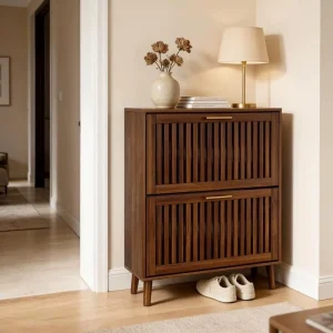Durable Contemporary Eco Friendly Adjustable Narrow Shoe Storage Cabinet with 4 Shelves for Entryway Gym Home Furniture