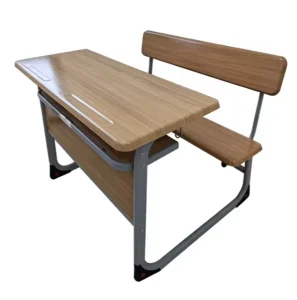 Durable Double Seat Ergonomic Eco Friendly School Desk and Chair Set Wood Metal Frame Contemporary Model 110*28/18