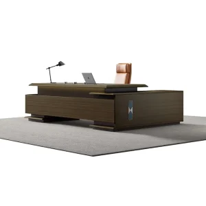 Durable Eco Friendly Modular Modern L Shaped Executive Office Desk Set Solid Wood Panel Stainless Steel Side Table