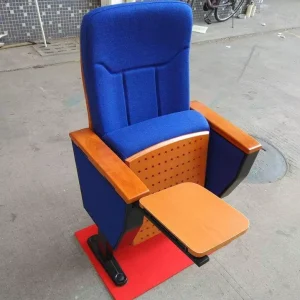 Durable Eco Friendly Reclining Wood Fabric Folding Cinema Chair with Writing Board for Church School Hall Auditorium Theater Use
