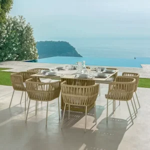 Durable Eco-Friendly Restaurant Furniture Outdoor Rope Weaving Dining Table and Chair for Coffee Shop and Hotel Use