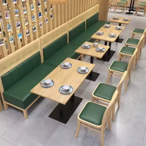 Durable Eco Friendly Wood Restaurant Set with Dining Tables Chairs Bar Stools Booth Sofas Modern Design for Outdoor Use