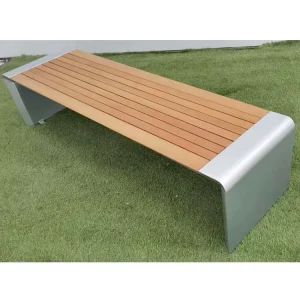 Durable Galvanized Steel Backless Park Bench with Wood Seats for Public Areas