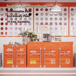 Durable Heavy Duty Eco Friendly Industrial Style Bar Cabinet Set Modern Iron Dining Storage Sideboard for Hospitality Kitchen