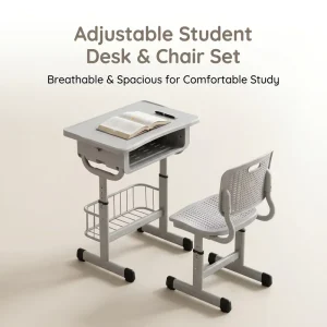 Durable Height Adjustable Student Desk and Chair Set for School and Office Furniture Supply Ergonomic Study Desk Set