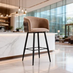 Durable Industrial Upholstery with Stylish Slatted Side Detail Stable Metal Frame Bar Stool for Kitchen Island Pub Living Room