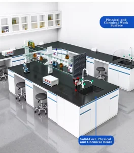 Durable Lab Furniture Modular School Tables Chemical Resistance Hospital Laboratory Work Benches with Shelf and Cabinets