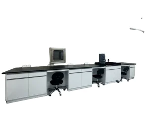 Durable Laboratory Bench with Chemical Resistant Surface and Storage