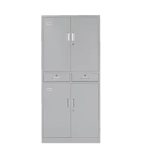 Durable Metal 4 Door Cupboard 2 Drawers Steel File Cabinet Lock Modern Office Home Secure Bedroom Gym School