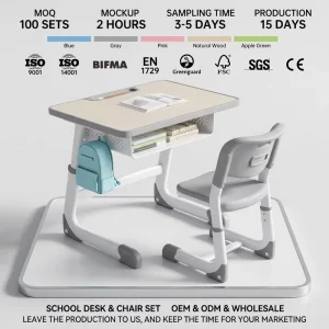 Durable Metal Classroom Furniture ISO Certified Student Desk and Chair Set