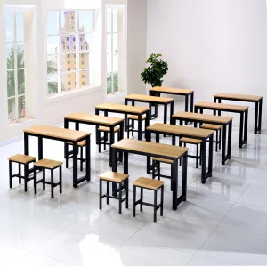 Durable Metal Frame Classroom Furniture Student Study Table with Square Stools Set