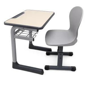 Durable Metal Frame Student Desk and Chair Set with Storage Basket for Classroom