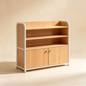 Durable Metal Library Furniture Wood Veneer Bookcase Adjustable Shelf for Kindergarten Reading Corner Storage Cabinet