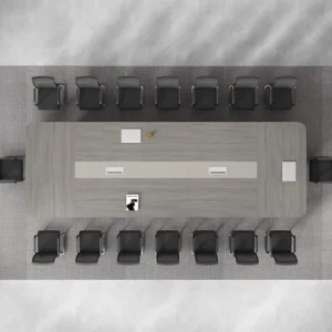 Durable Modern Adjustable Commercial Wooden Conference Table and Chairs Set with Cable Box for Office Training Reception