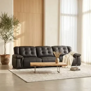 Durable Modern European Tufted Sofa Set with Sponge Filling in Black Leather Sectional Design for Apartment & Hotel Use